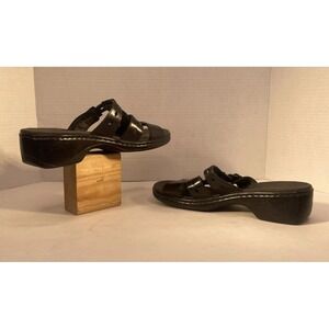 Clarks Cloudsteppers Sport Slide Sandals Breeze Piper Black Patent Size 7M